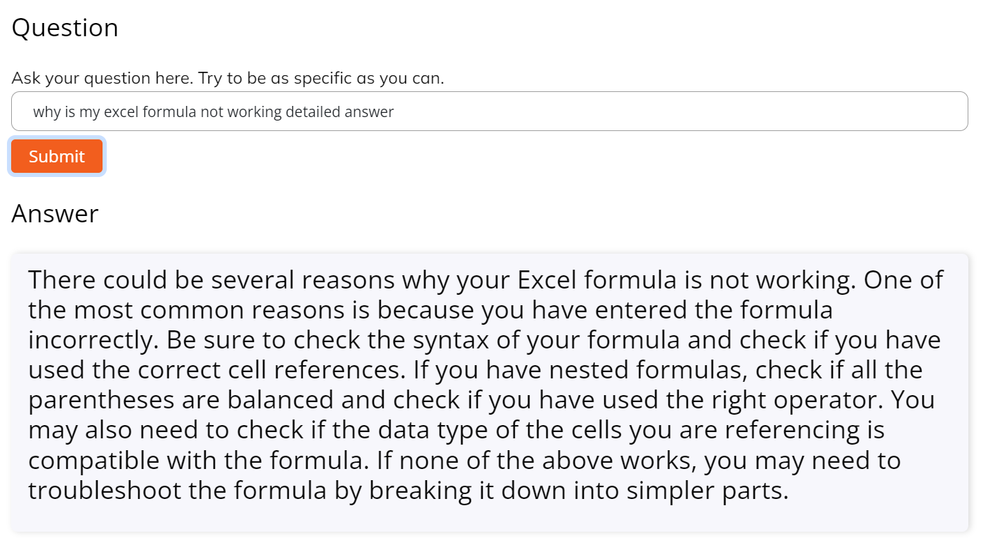 Steps to correct an excel formula when it isn't working